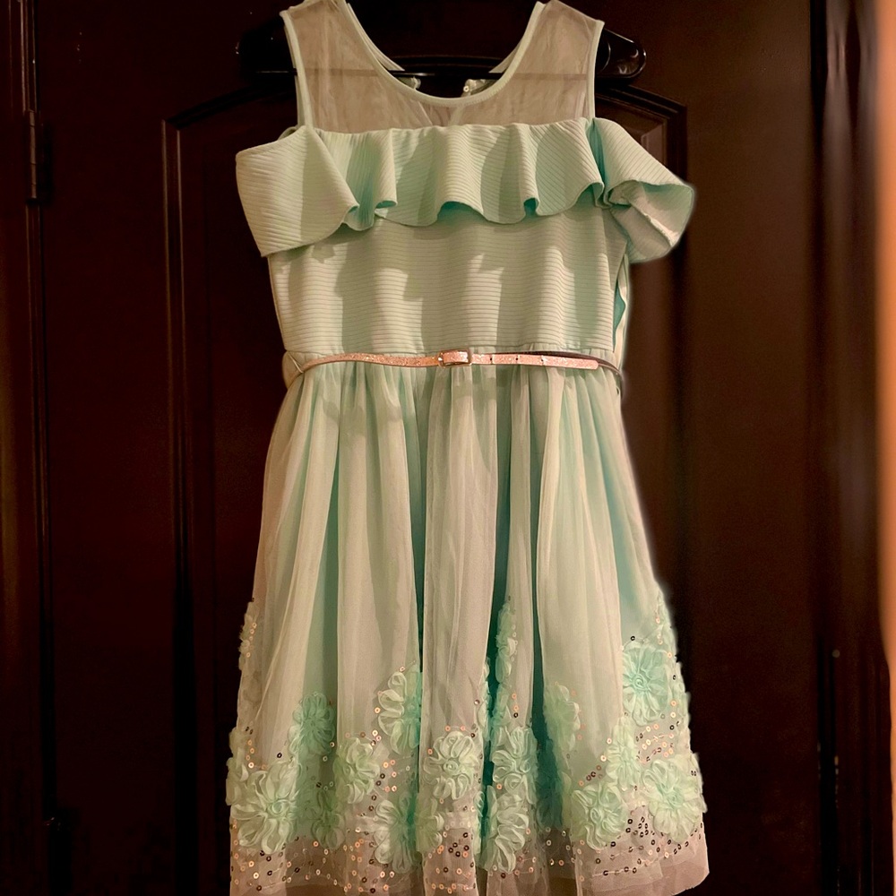Girls Mint green dress with silver belt